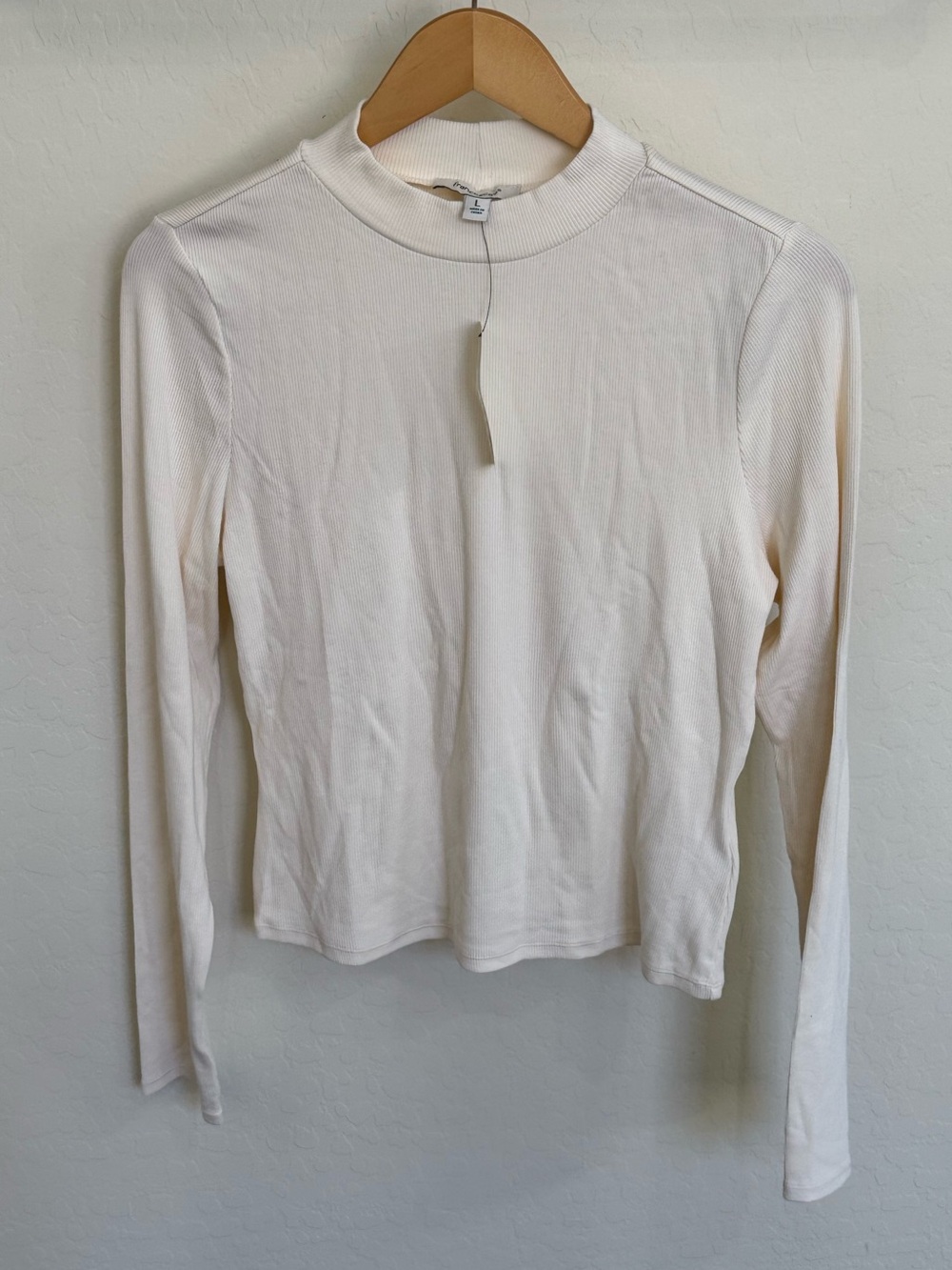 Francesca's Alyson Ribbed Mock Neck Long Sleeve Top Cream Size L NWT